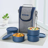 Borosil Carrymore Microwavable Round Stainless Steel Lunch Box Set of 4 (300ml each)