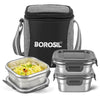 Borosil Feast Steel Square Tiffin Box Set of 3 (2x400ml + 250ml)