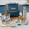 Borosil SuperFresh Stainless Steel Lunch Box with Bottle Set of 4 (310ml x3 + 600ml Bottle)