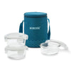 Borosil Glass Lunch Box Office Tiffin with Teal Bag (400ml x 3)