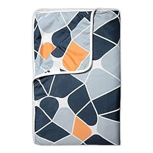 Divine Casa 120 GSM Microfiber Single Dohar Soft & Lightweight Throw Blanket Geometric Pattern Colour Blue-Grey & Orange