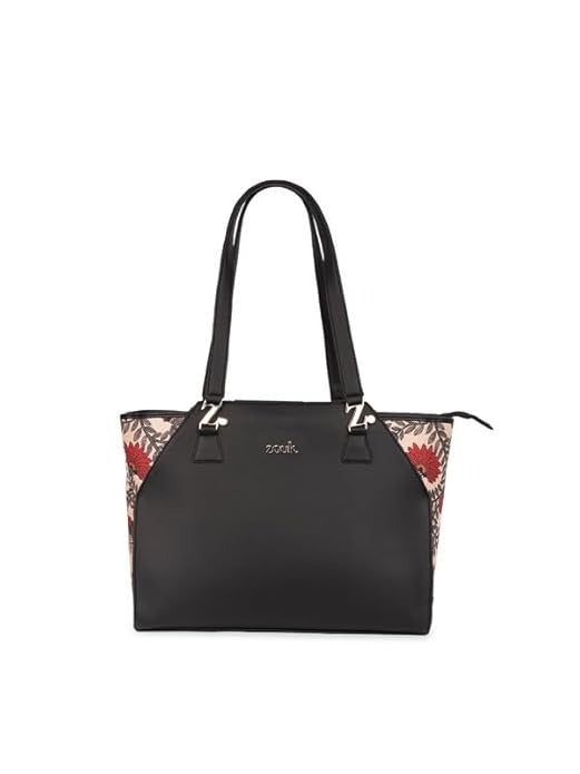 Zouk Printed Jute Handcrafted Vegan Leather Black Women's Check-point Friendly Classic Business Bag
