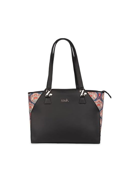 Zouk Printed Jute Handcrafted Vegan Leather Black Women's Check-point Friendly Classic Business Bag