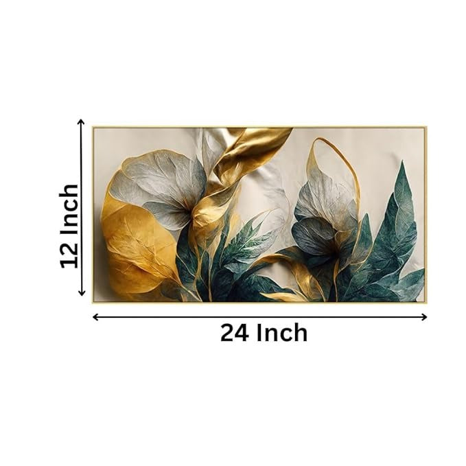 Dekorstation Canvas Floral Painting Abstract Elegant Golden Flower Floating Frame