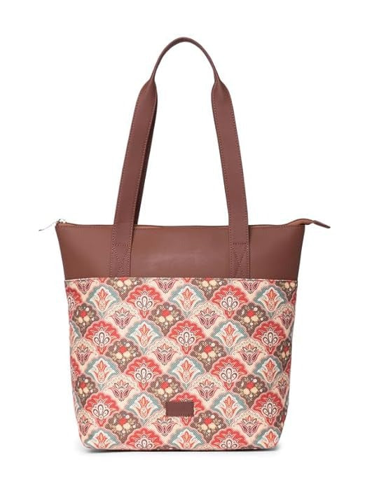 Zouk Printed Women's Jute Handcrafted & Leather Everyday Tote Bag
