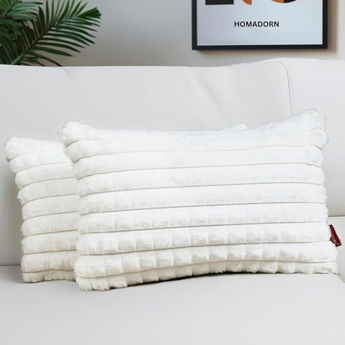 Homadorn Luxury Plush Fur Reversible Cushion Cover Ultra Soft & Cozy White