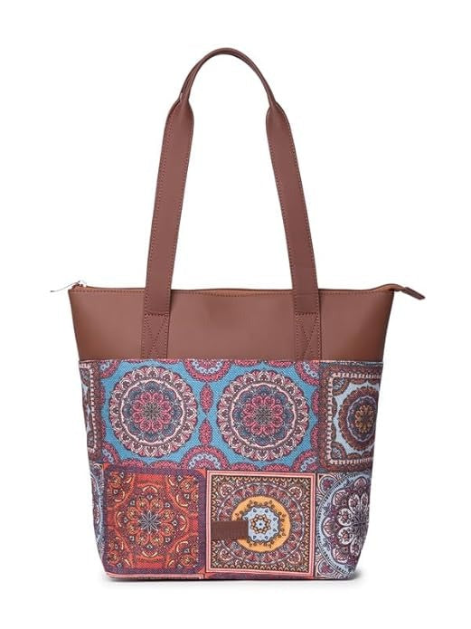 Zouk Printed Women's Jute Handcrafted & Leather Everyday Tote Bag