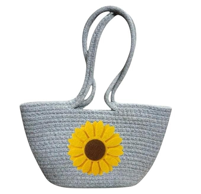 Women's Stylish Straw & Polyester Tote Handbag