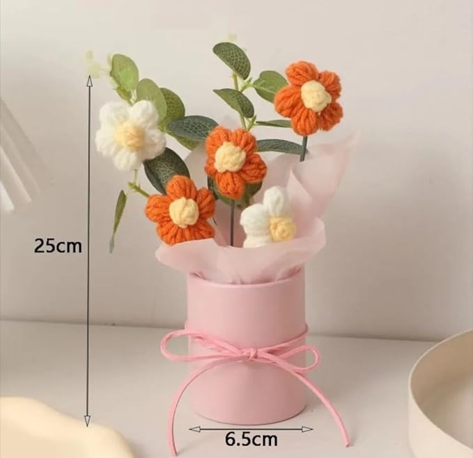 Artificial Crochet Flower Bouquet/Artificial Flowers Bunch Multicolor Daisy Bouquet