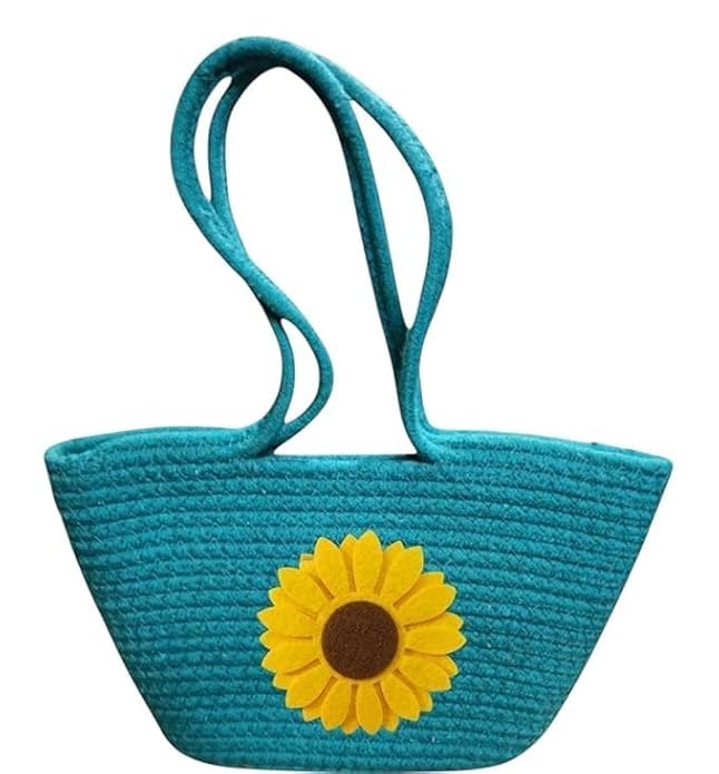 Women's Stylish Straw & Polyester Tote Handbag
