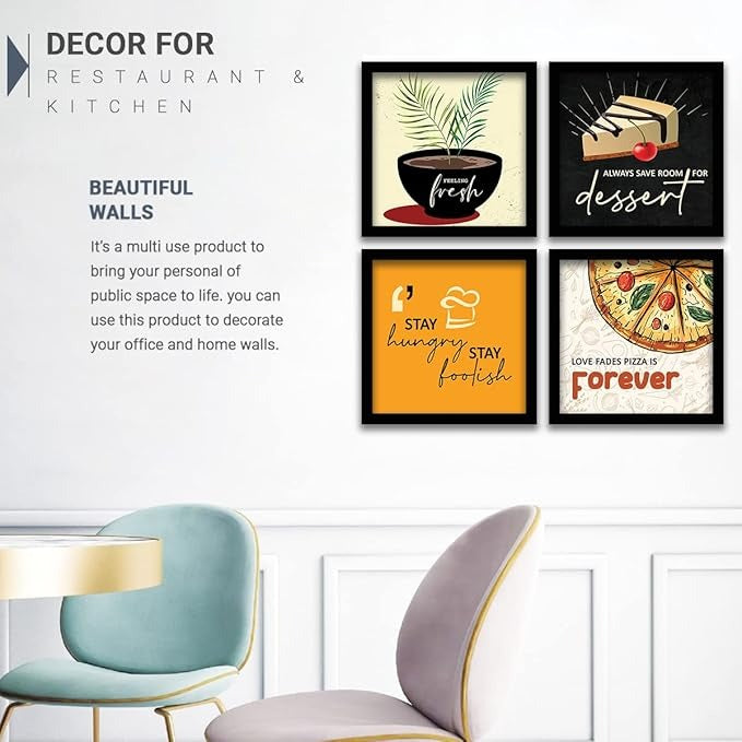 kotart Feeling Fresh Kitchen Quotes Funny Motivational Wall Paintings Framed Wall Posters with Frame  Set of 4 Design 31