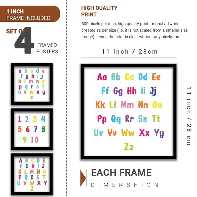 Kotart Educational Alphabets Frames for Kids Room Wall Decor Set of 4