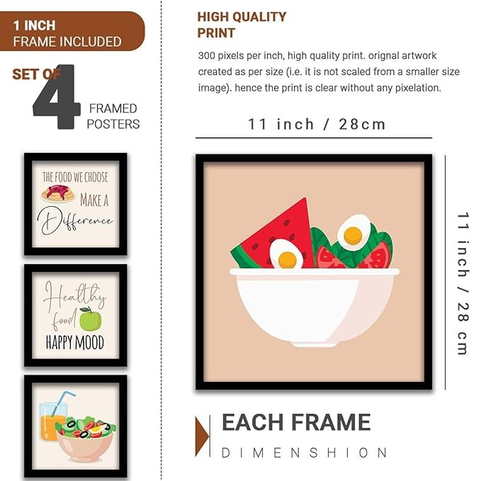 Kotart Photo Frames for Kitchen and Restaurant Wall Decoration The Food we eat  Set of 4 B