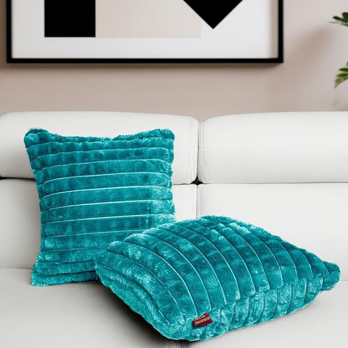 Homadorn Luxury Plush Fur Reversible Cushion Cover Ultra Soft & Cozy Teal