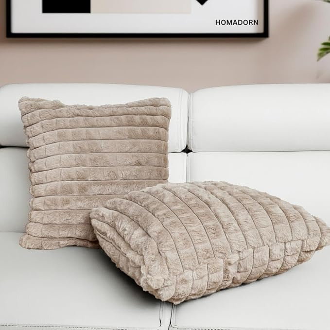 Homadorn Luxury Plush Fur Reversible Cushion Cover Ultra Soft & Cozy Beige