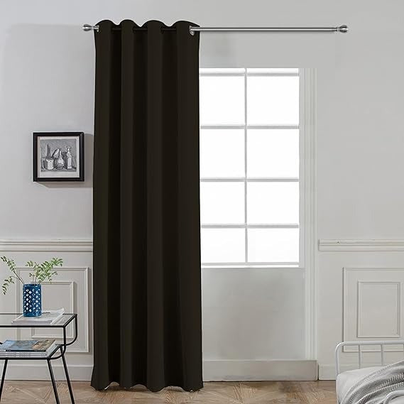 Divine Casa Super Satin Semi Blackout Door Curtains 7 feet Long Curtain Holder Colour Jet Black (Pack of 1)