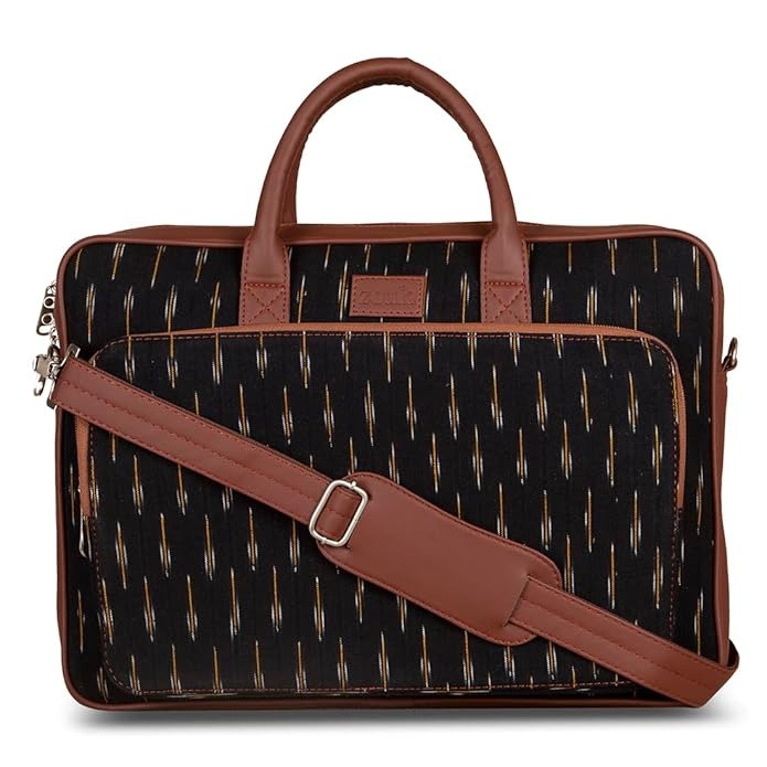 Zouk Laptop Bag for Women Ideal Jute & Vegan Leather Office Bags for Ladies