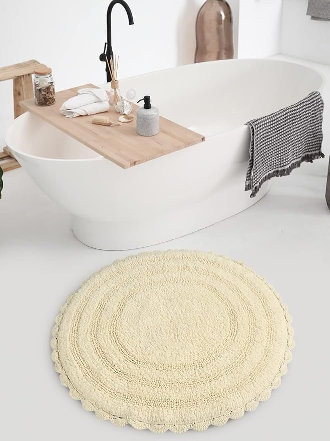 Sashaa World Round Reversible Crochet Bath Mat Cotton & Quick Dry Bath Rug