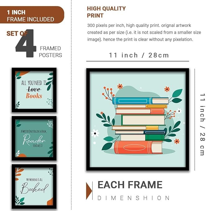 Kotart Wood All You Need Is Books Quotes Frames For Wall Decor Set Of 4
