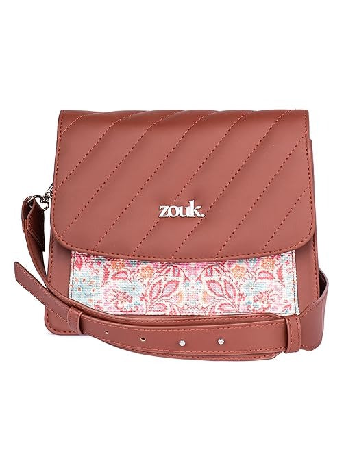 Zouk Vegan Leather & Jute Flap Closure Beyond Basic Sling Bag For Women's Girls