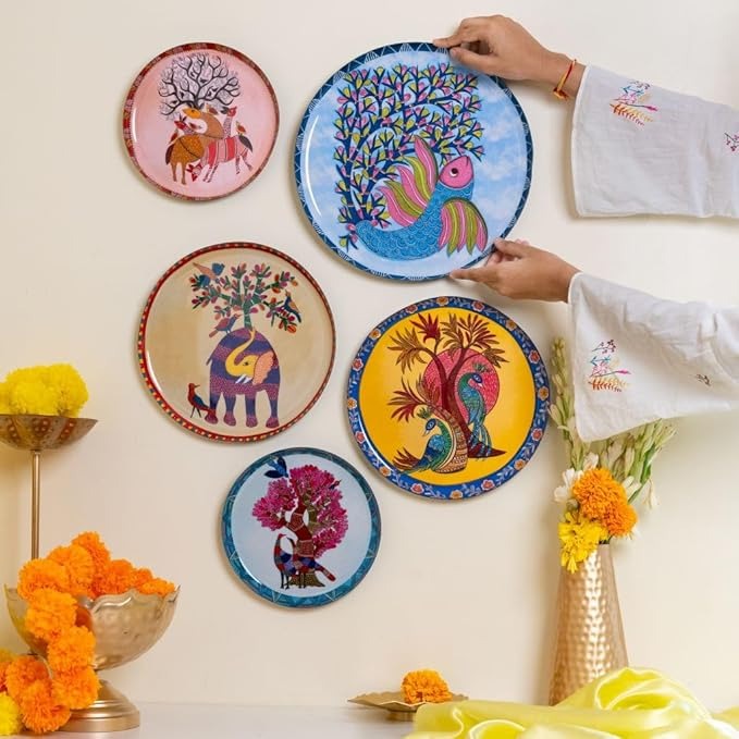 Ritualistic Gondh Wall Plates Wall Decor Set of 5 Plates