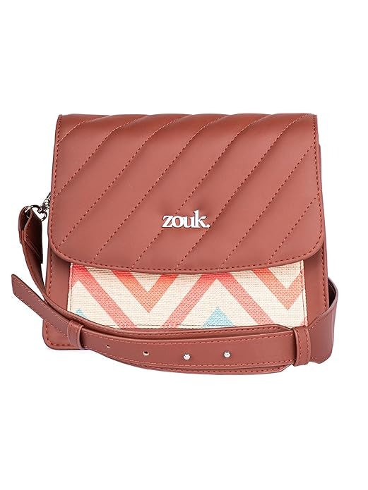 Zouk Vegan Leather & Jute Flap Closure Beyond Basic Sling Bag For Women's Girls