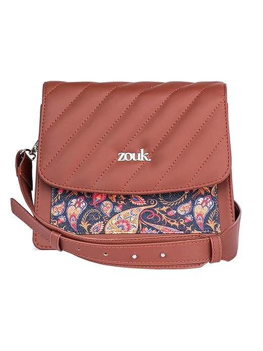Zouk Vegan Leather & Jute Flap Closure Beyond Basic Sling Bag For Women's Girls