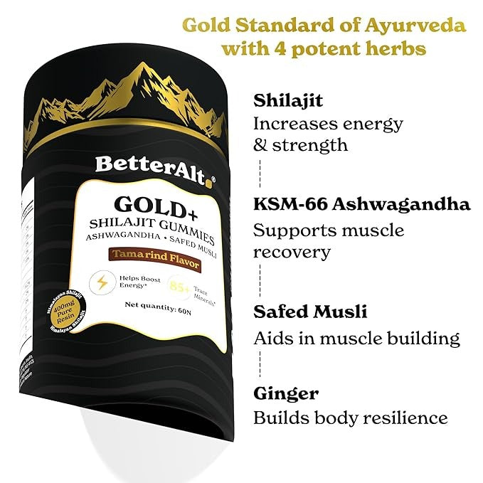 Better Alt Gold+ Shilajit Gummies With Ashwagandha, Safed Musli - 60 Gummies
