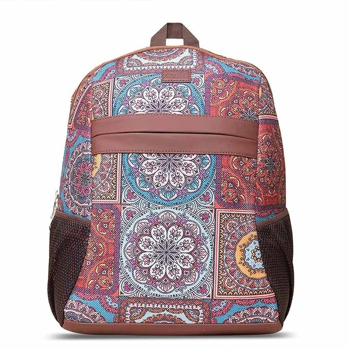 Zouk Printed Women's Jute Handcrafted Vegan Leather Multicolor Classic Backpack