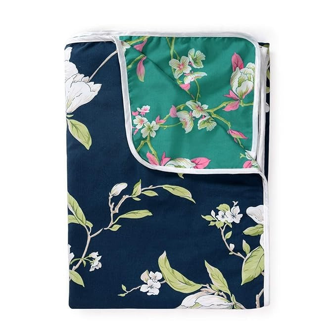 Divine Casa 120 GSM Microfiber Double Dohar Soft & Lightweight Throw Blanket Floral Pattern Colour Bristol Blue