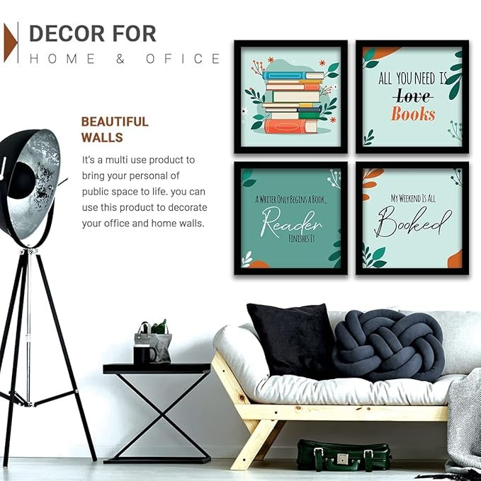 Kotart Wood All You Need Is Books Quotes Frames For Wall Decor Set Of 4