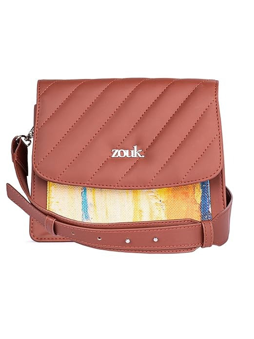 Zouk Vegan Leather & Jute Flap Closure Beyond Basic Sling Bag For Women's Girls