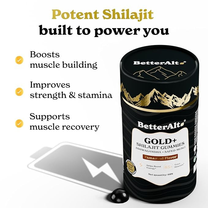 Better Alt Gold+ Shilajit Gummies With Ashwagandha, Safed Musli - 60 Gummies