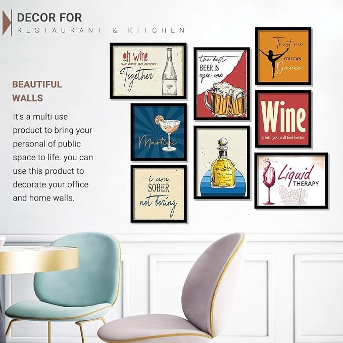 Kotart Oh Wine Framed Wall Posters for Bar Kitchen Restaurant Decor Set of 8