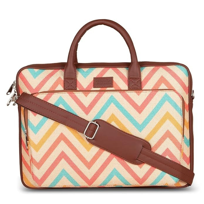 Zouk Laptop Bag for Women Ideal Jute & Vegan Leather Office Bags for Ladies