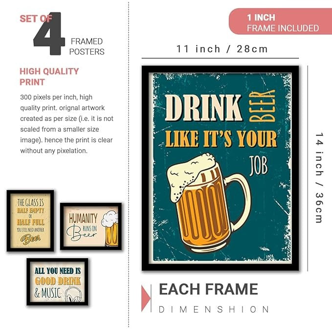 Kotart Paper All You Need Framed Wall Posters For Bar Kitchen Restaurant Wall Decor Set Of 8