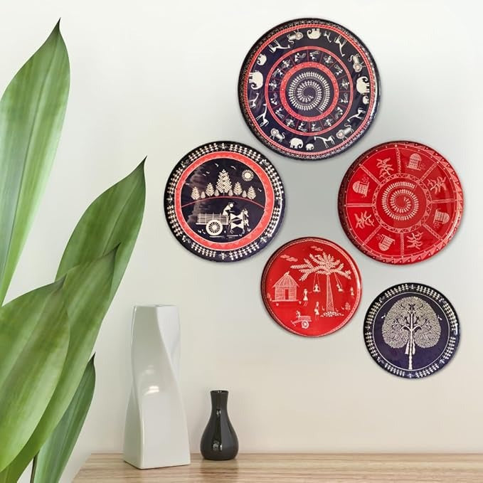 Ritualistic Warli Wall Plates for Home Decoration Wall Showpiece Set of 5 Plates