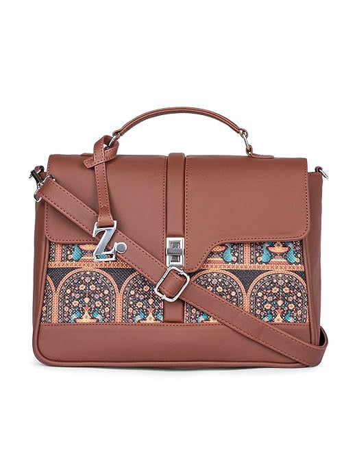 Zouk Women's Vegan Leather & Jute Satchel bag with Adjustable Strap Top Handle