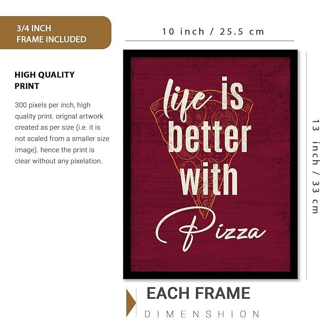 Kotart Life Is Better With Pizza Restaurant Quotes Posters with Frame for Kitchen Wall Decoration