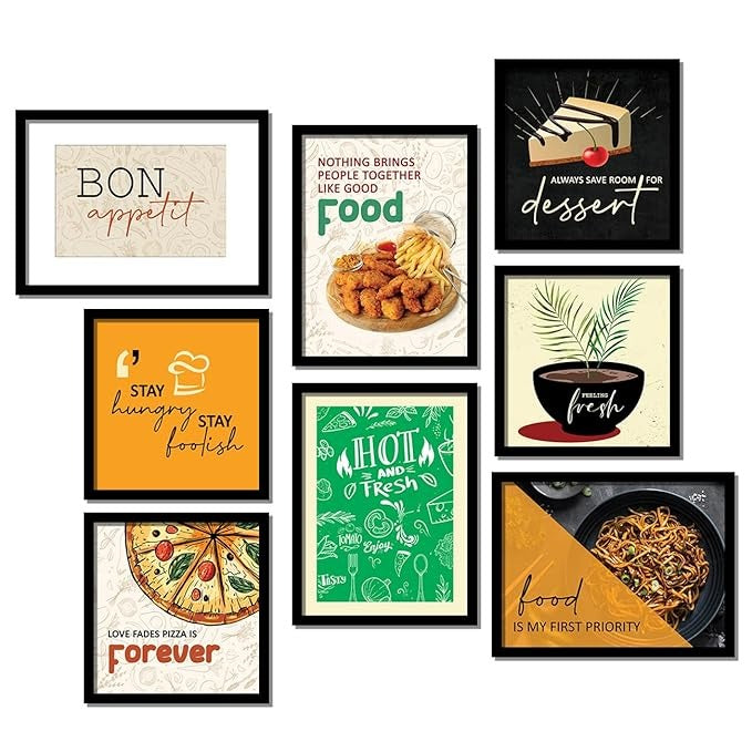 Kotart Wood Bon Apetite Restaurant Quotes Wall Posters With Frame Set Of 8