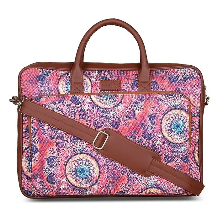 Zouk Laptop Bag for Women Ideal Jute & Vegan Leather Office Bags for Ladies