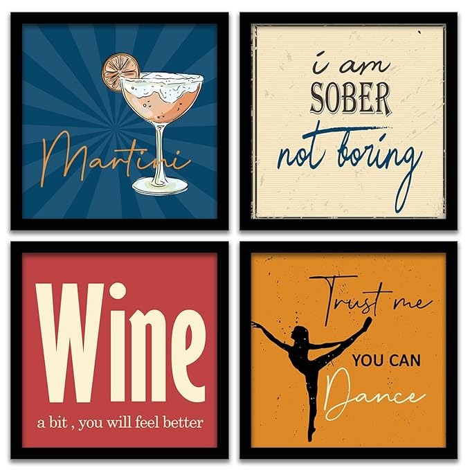 Kotart I'm Sober Framed Wall Posters Bar Theme Frames - Set of 4