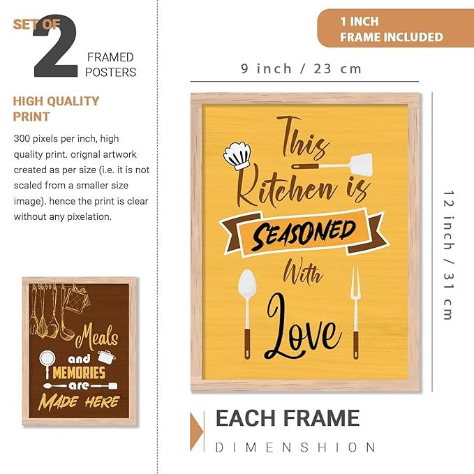 Kotart This Kitchen Is Seasoned With Kitchen Quotes Painting with Frame for Home Decoration Pack of 2