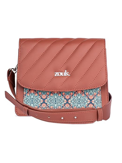 Zouk Vegan Leather & Jute Flap Closure Beyond Basic Sling Bag For Women's Girls