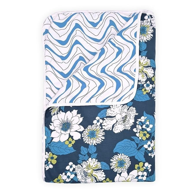Divine Casa 120 GSM Microfiber Single Dohar Soft & Lightweight Revesible Blanket Cozy & Breathable Floral Pattern Colour Celestial Gray Blue