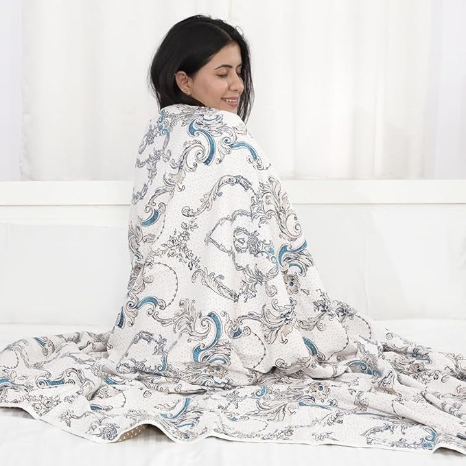 Divine Casa 120 GSM Super Soft Brushed Microfiber Lightweight Jaipuri Print Rajai Double Bed Reversible AC Blankets for Winter TC - 120 Colour Coriander