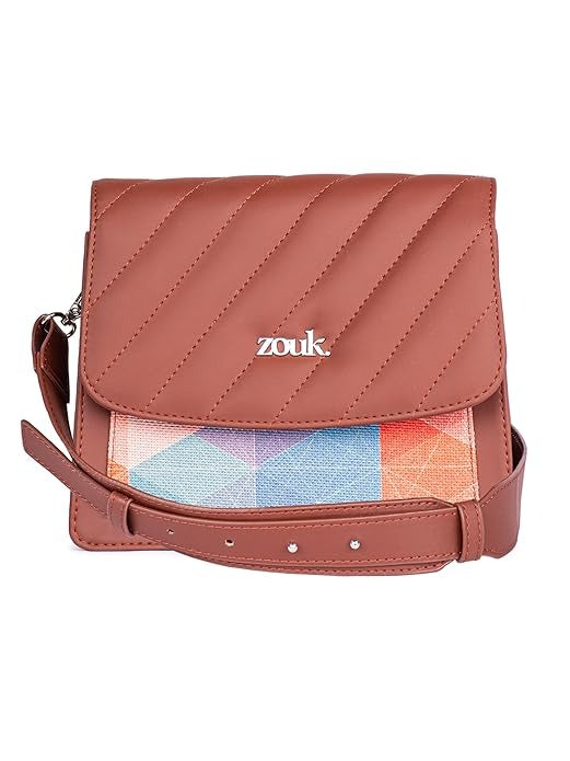 Zouk Vegan Leather & Jute Flap Closure Beyond Basic Sling Bag For Women's Girls