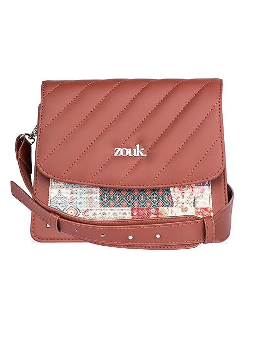 Zouk Vegan Leather & Jute Flap Closure Beyond Basic Sling Bag For Women's Girls