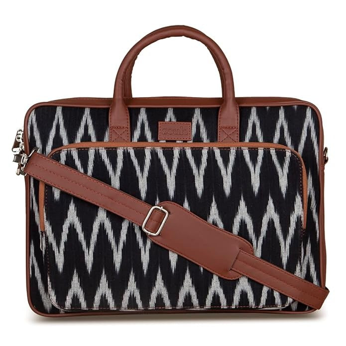 Zouk Laptop Bag for Women Ideal Jute & Vegan Leather Office Bags for Ladies
