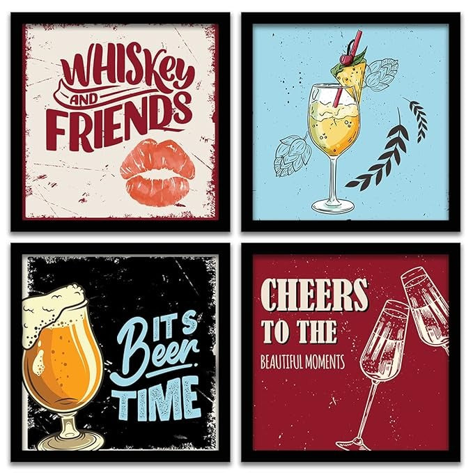 Kotart Whiskey and Friends Framed Wall Posters Set of 4